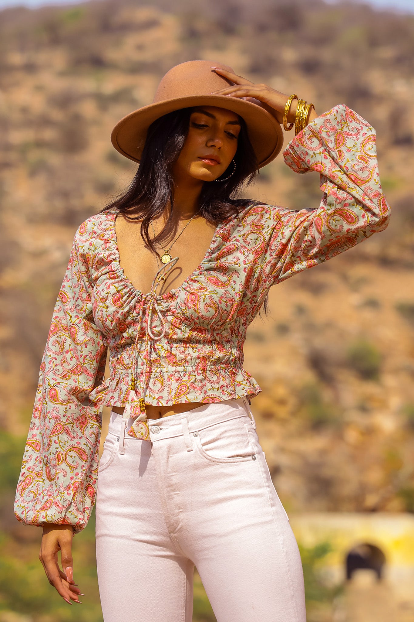 THE SIMONE COTTAGECORE BOHO PRINTED PEASANT TOP Must Love Travel